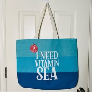 I Need Vitamin Sea Beach Tote Bag | Blue Cotton Summer Travel Tote | NWT